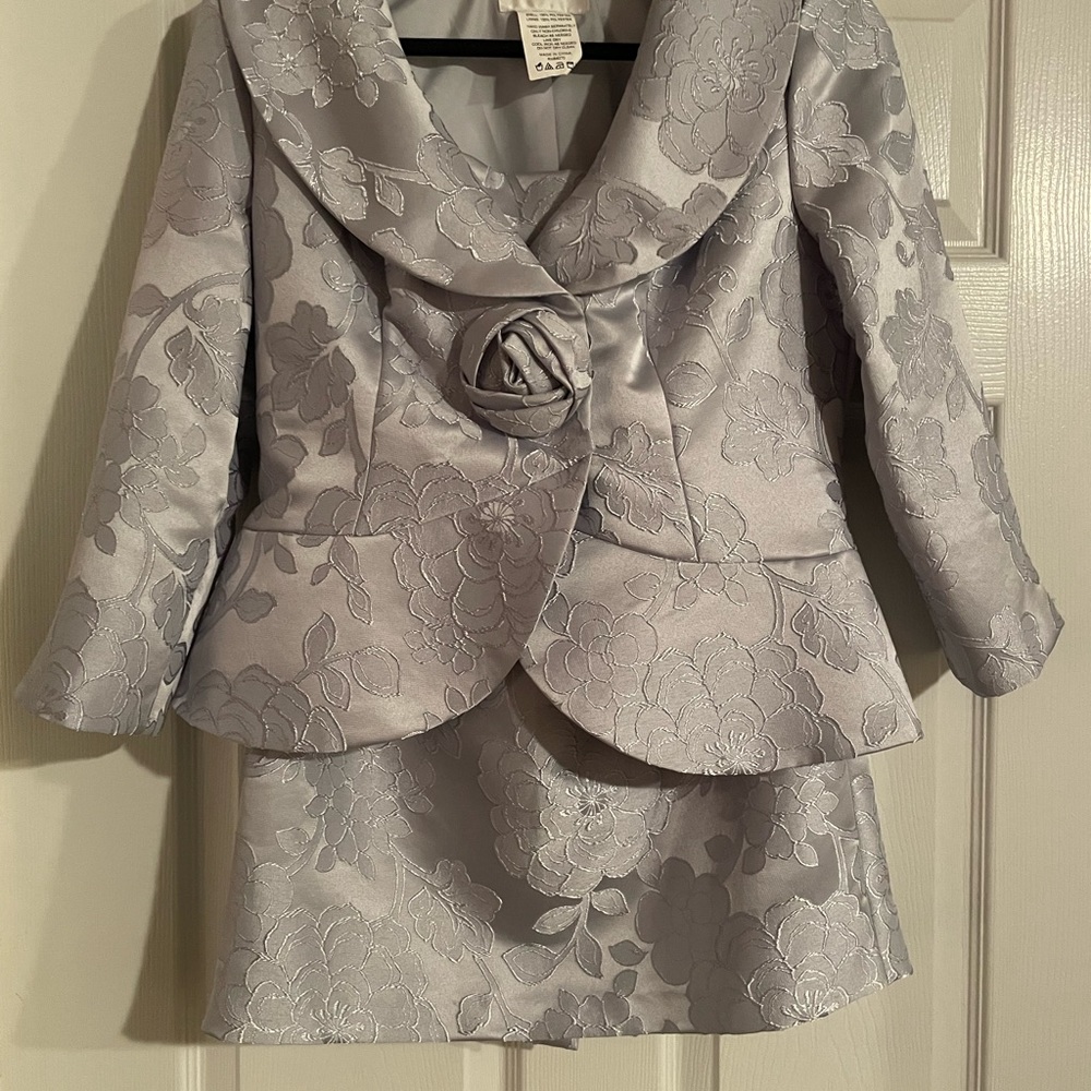 Formal Silver Floral Embossed David’s Bridal-2pc skirt suit